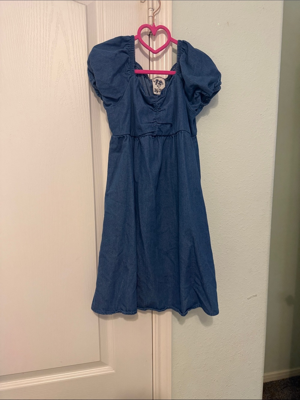 Lily Bleu Puff Sleeve Denim-Style Dress in Blue